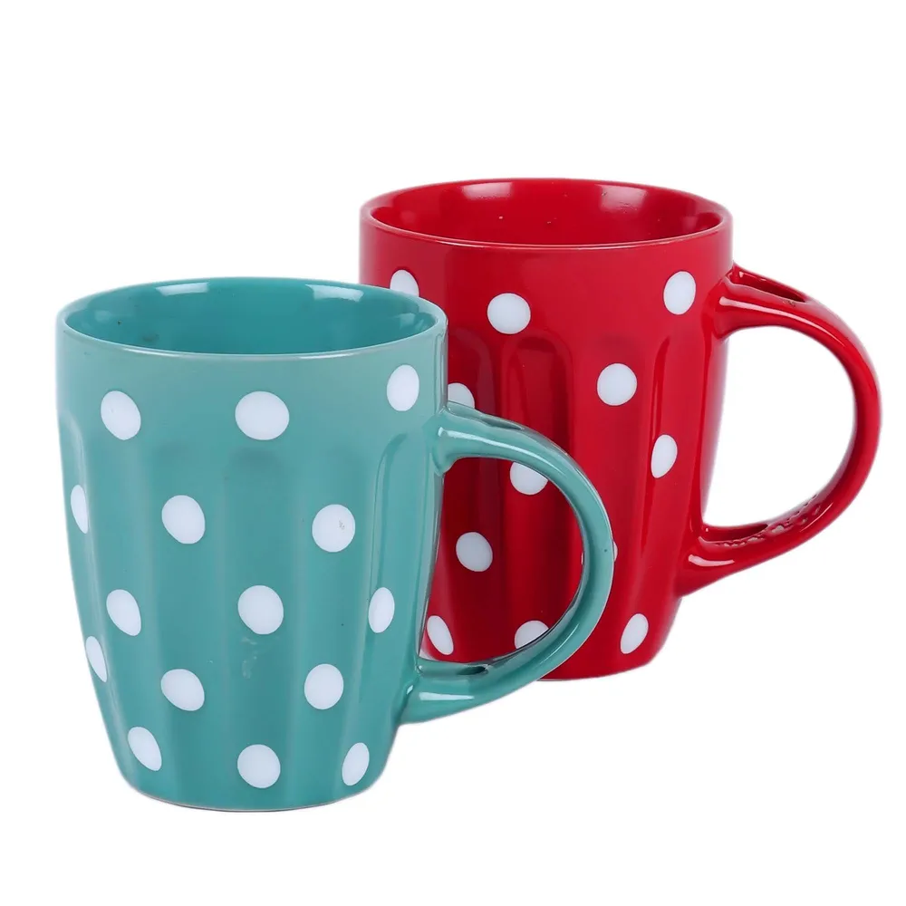 Quirky Polka Dot Designer Red & Blue Printed high-quality Ceramic Coffee Mug Set