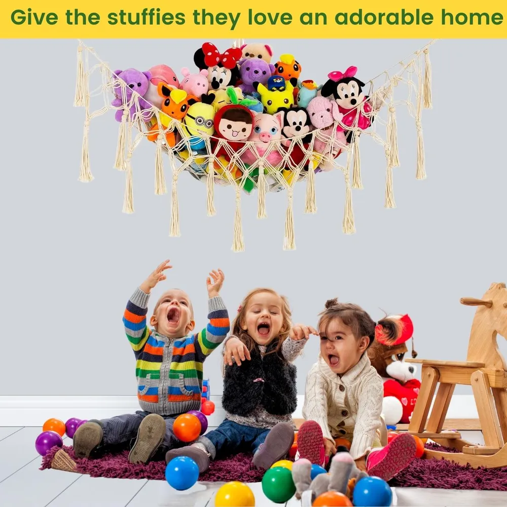 Quirky Tassel 100% Cotton Macrame Toy Hammock for Kids Room