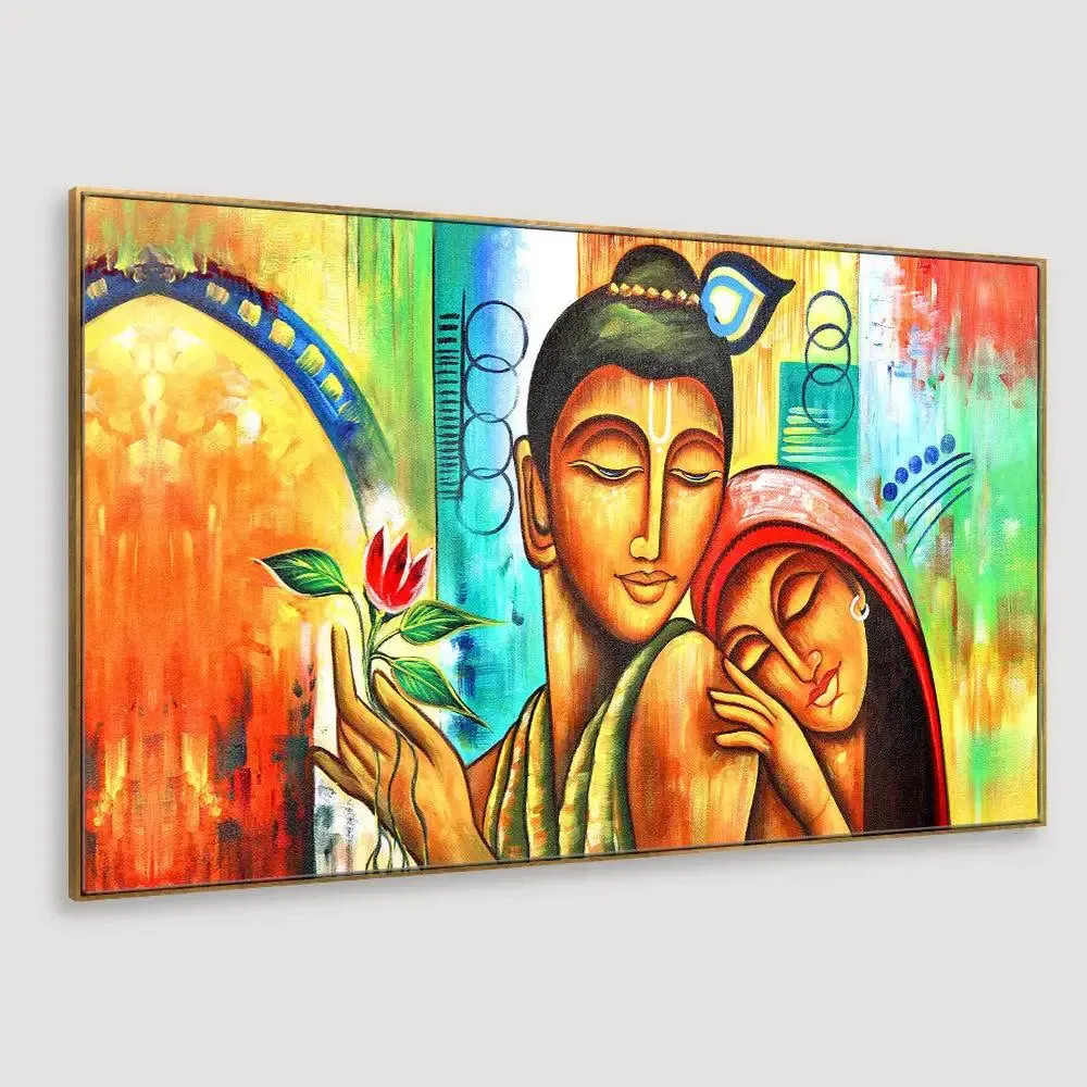 Radha Krishna Beautiful Canvas Printed Painting With Wood Frame