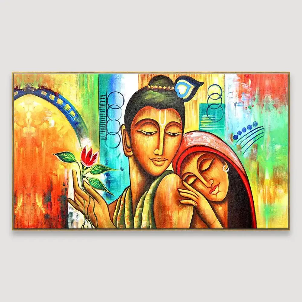 Radha Krishna Beautiful Canvas Printed Painting With Wood Frame