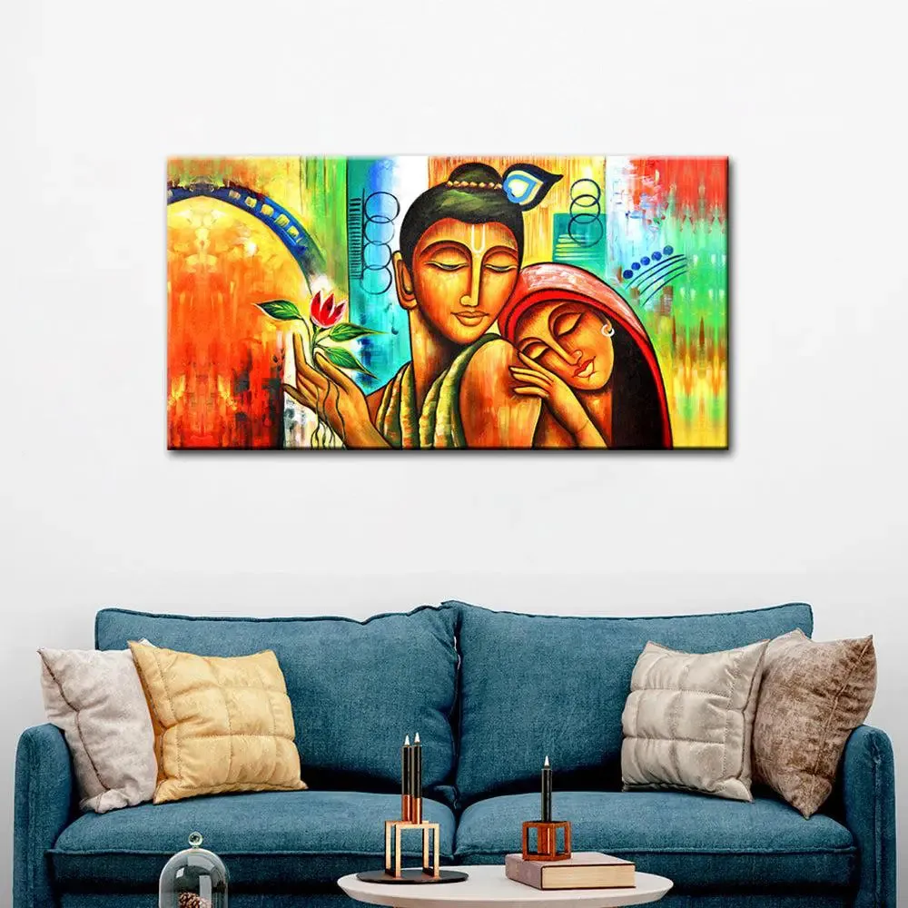 Radha Krishna Beautiful Canvas Printed Painting With Wood Frame
