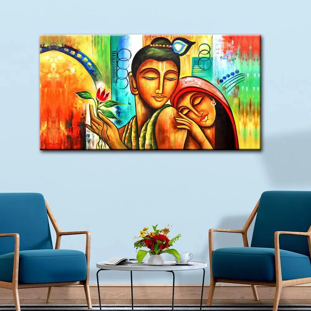 Radha Krishna Beautiful Canvas Printed Painting With Wood Frame