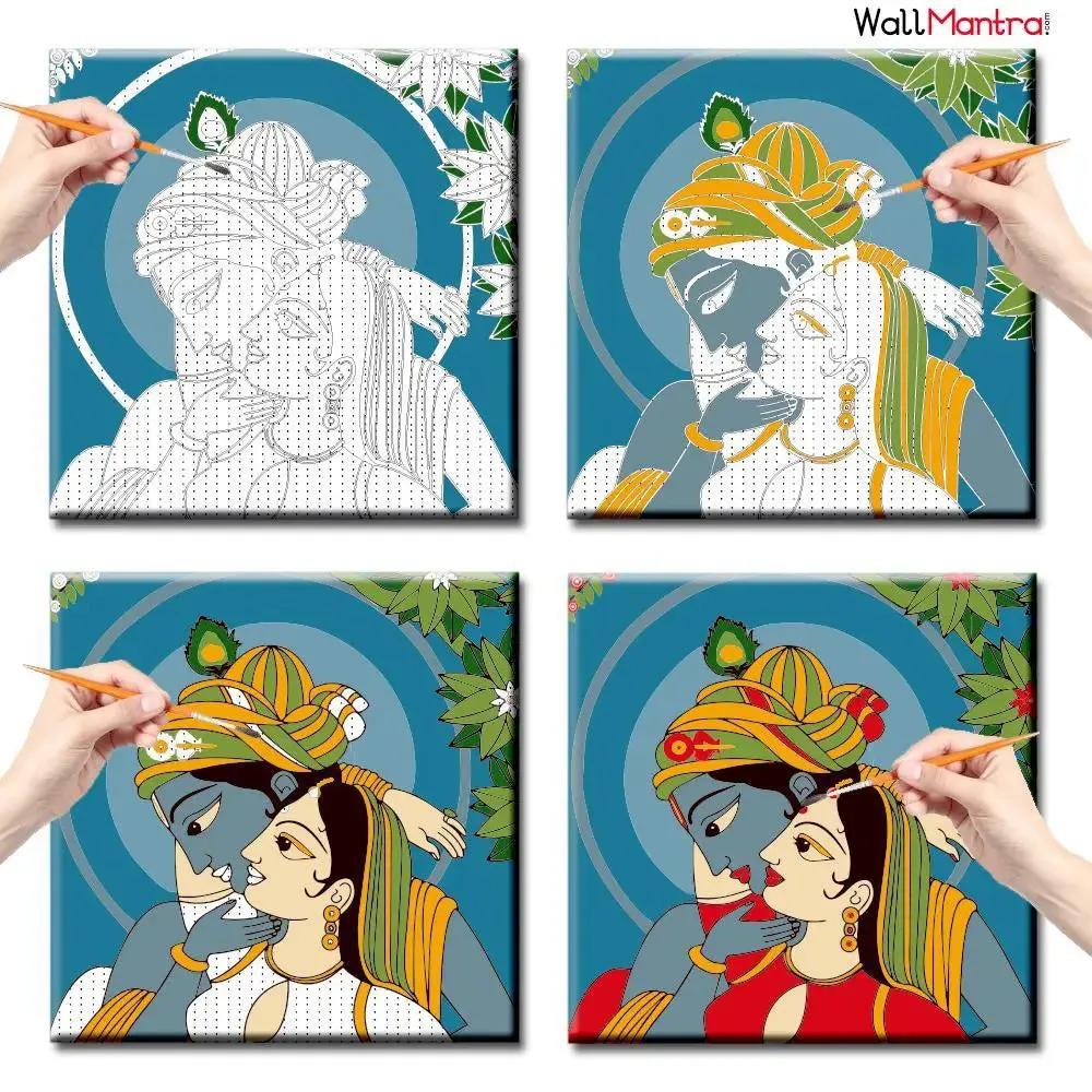 Radha Krishna Colourful DIY(Do-It-Yourself)/ Paint by numbers canvas painting kit