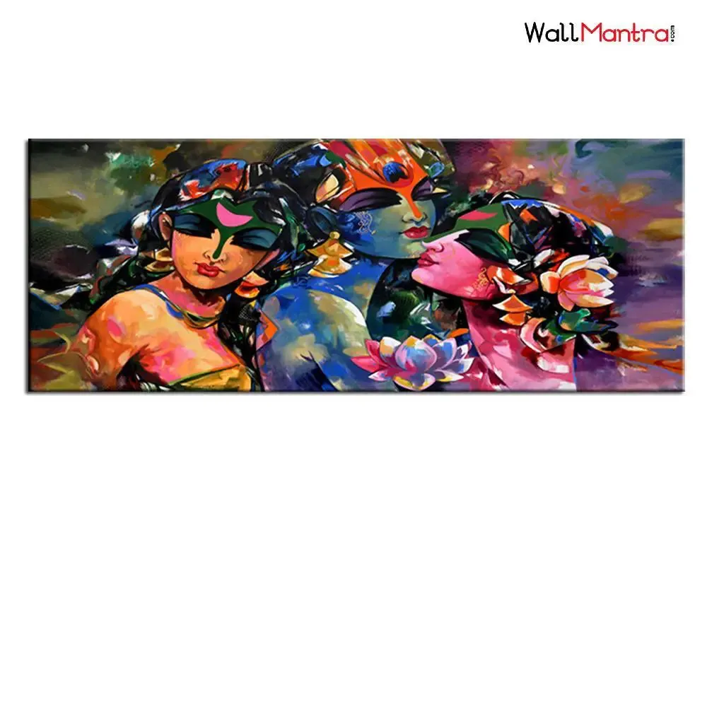 Radha Krishna Gopies Spiritual Wall Painting In  Canvas With Frame