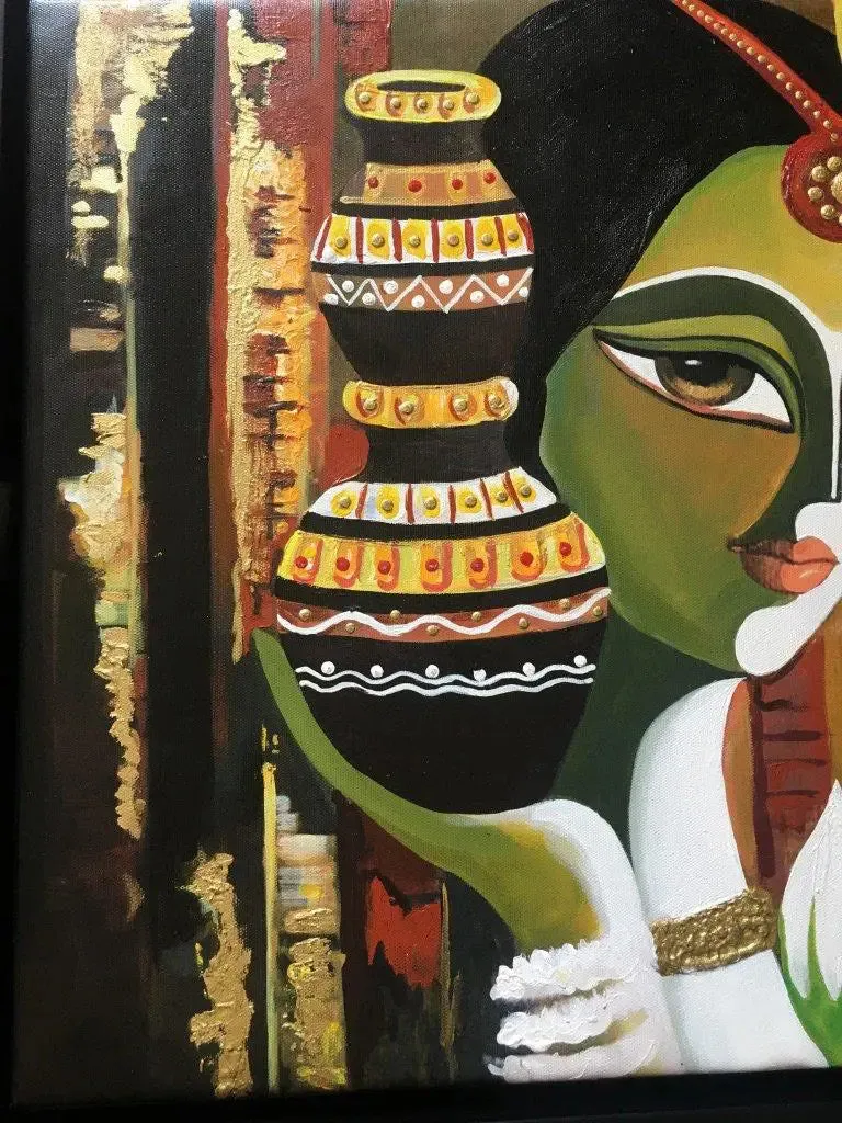 Radha Krishna Handmade Painting on Canvas (Black Frame)