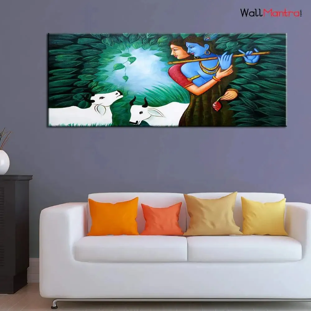 Radha Krishna In Forest Canvas Painting With Frame