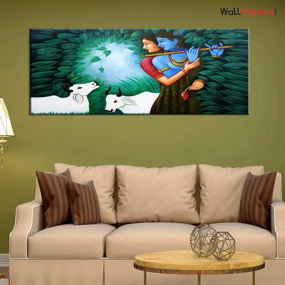 Radha Krishna In Forest Canvas Painting With Frame