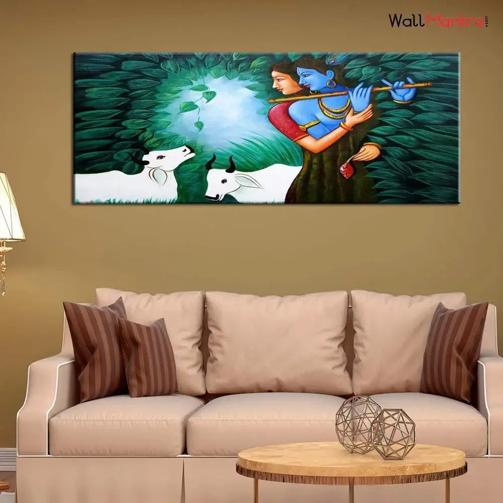 Radha Krishna In Forest Canvas Painting With Frame