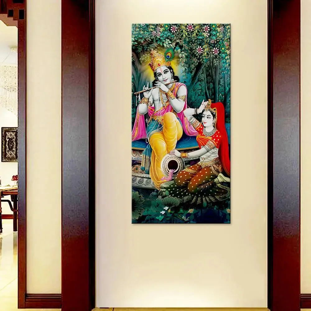 Radha Krishna in Garden Canvas Printed Wall Painting With Frame