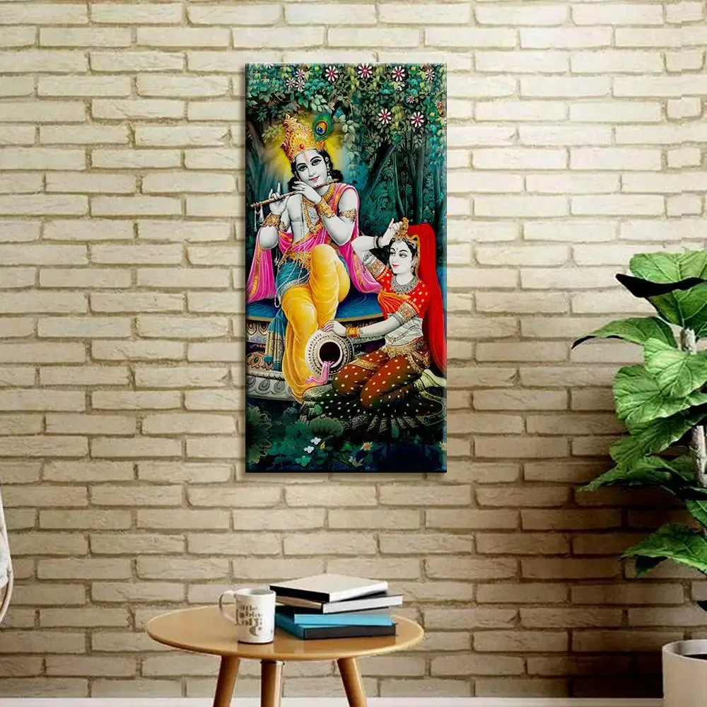 Radha Krishna in Garden Canvas Printed Wall Painting With Frame