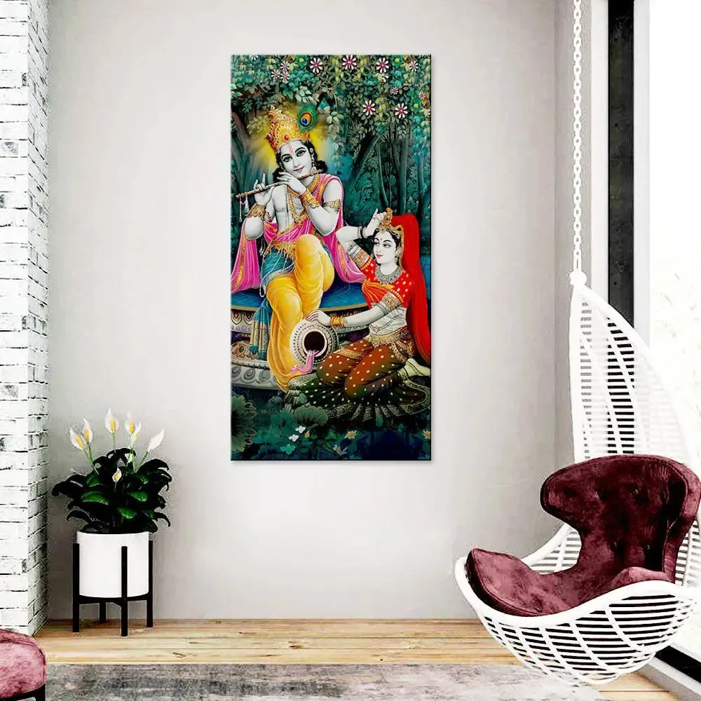Radha Krishna in Garden Canvas Printed Wall Painting With Frame