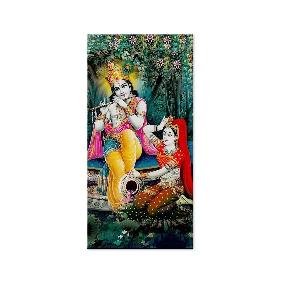 Radha Krishna in Garden Canvas Printed Wall Painting With Frame