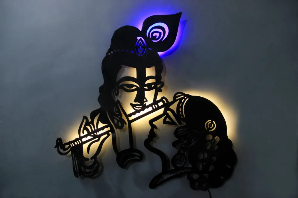 Radha Krishna Inspired LED Wall Artwork with Black Finish