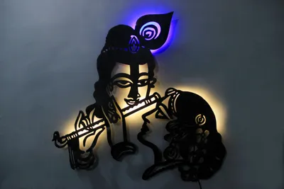 Radha Krishna Inspired LED Wall Artwork with Black Finish