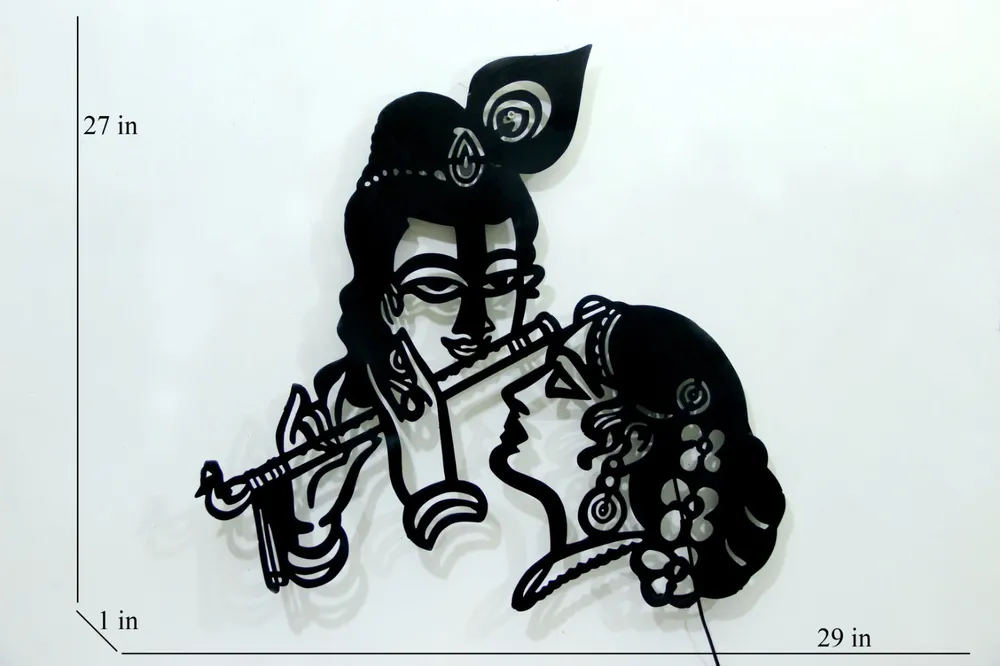 Radha Krishna Inspired LED Wall Artwork with Black Finish