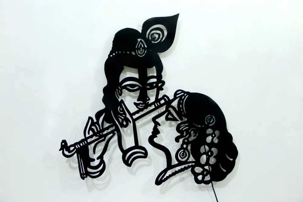 Radha Krishna Inspired LED Wall Artwork with Black Finish