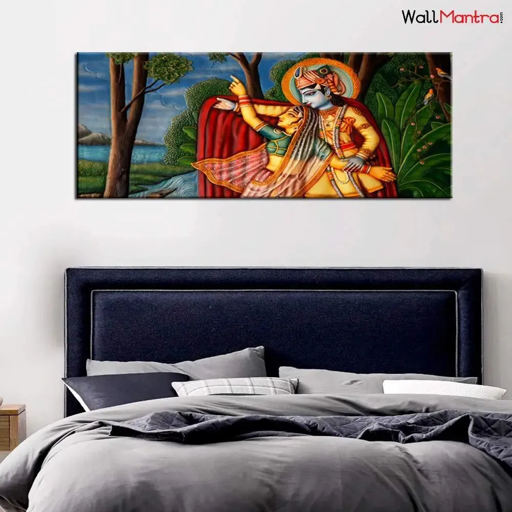 Radha Krishna Madhubani Style Wall Paintin With Frame