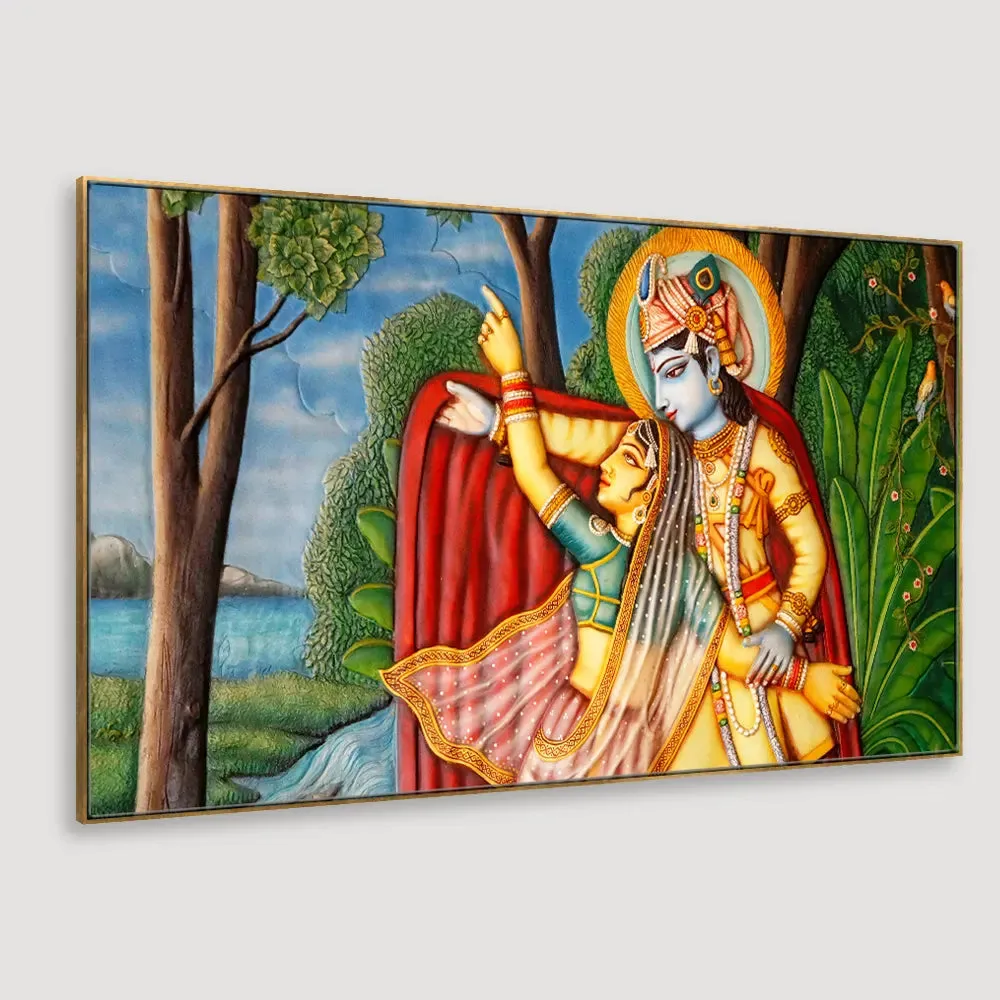 Radha Krishna Madhubani Style Wall Paintin With Frame