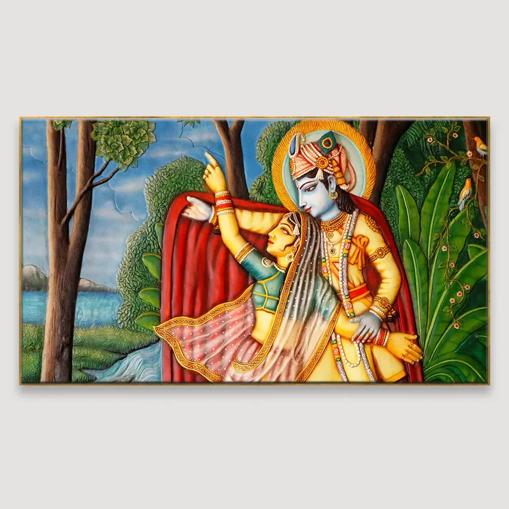 Radha Krishna Madhubani Style Wall Paintin With Frame