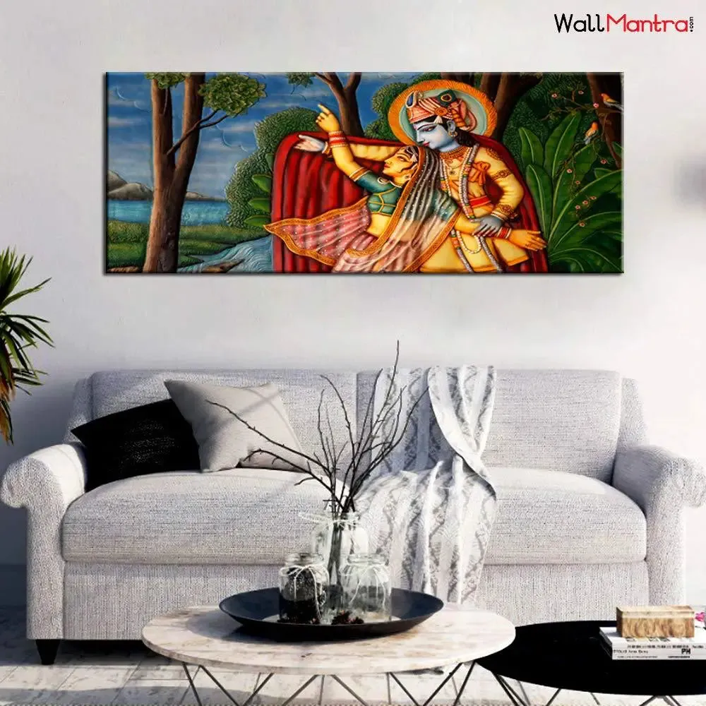 Radha Krishna Madhubani Style Wall Paintin With Frame