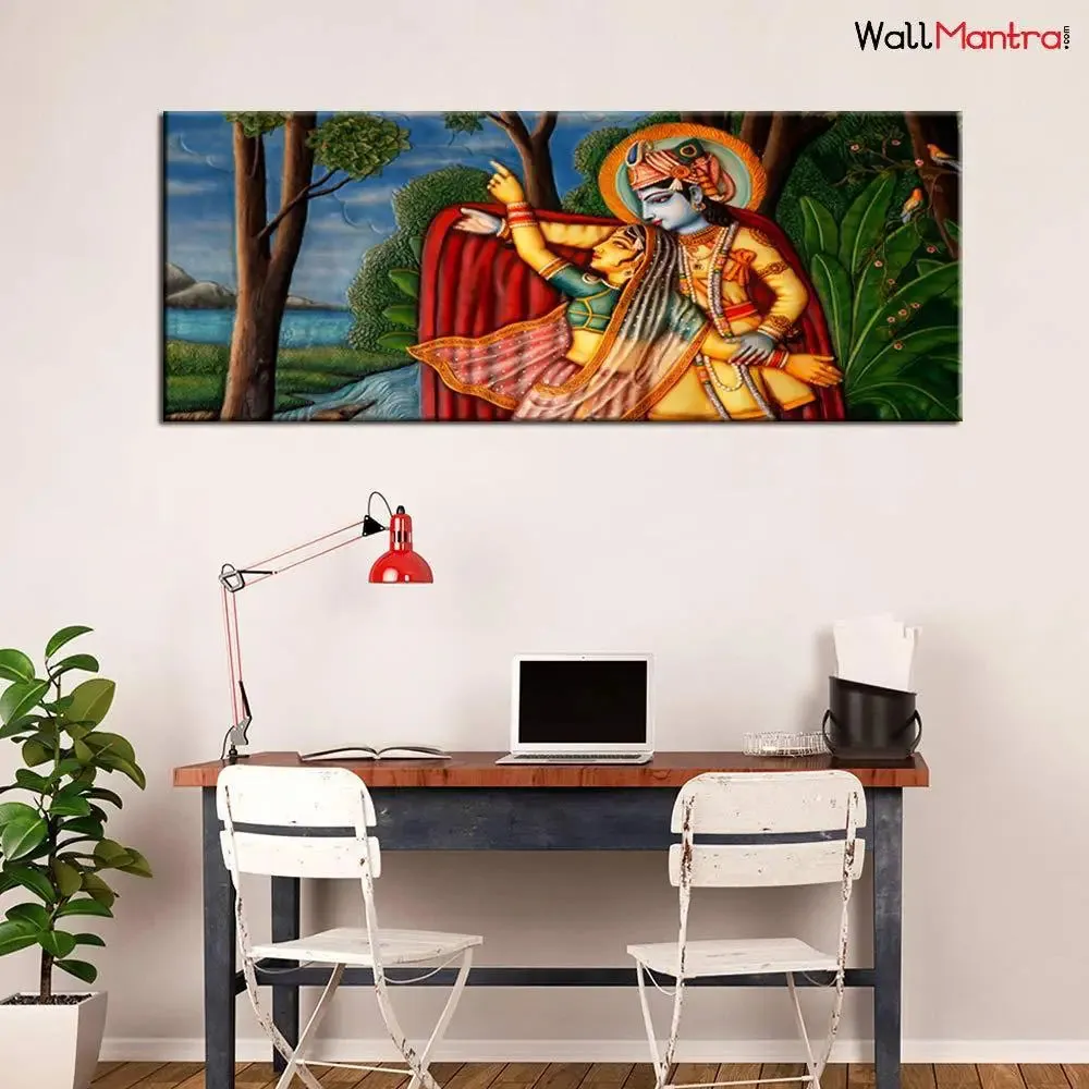 Radha Krishna Madhubani Style Wall Paintin With Frame