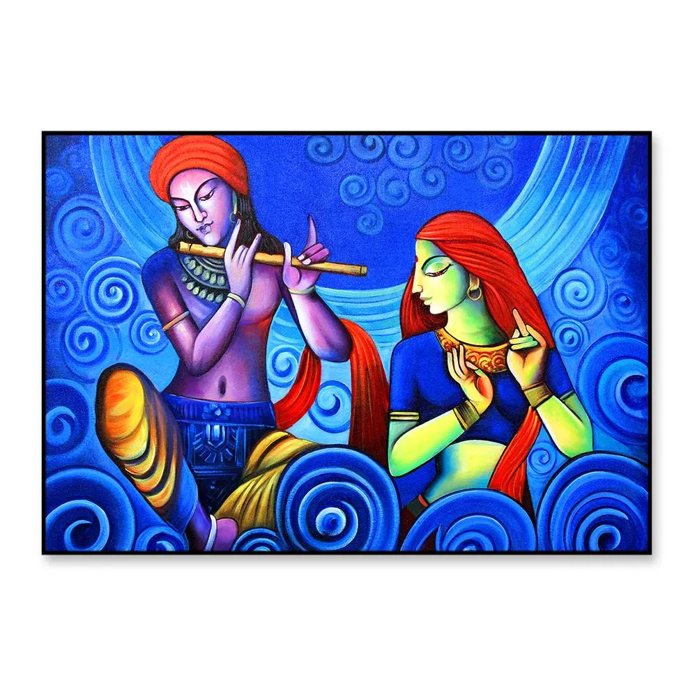 Radha Krishna Musing Framed Wall Art With Frame