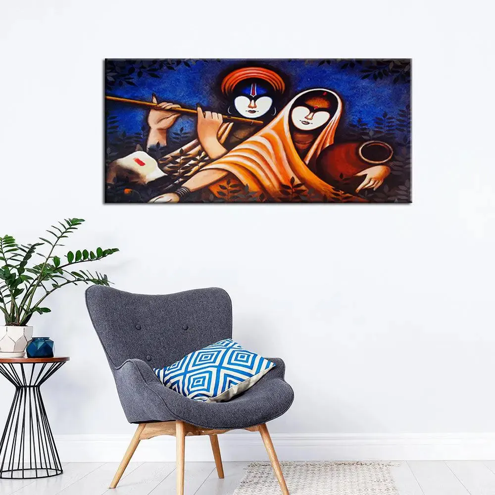 Radha Krishna Spiritual Canvas Art  Wall Painting With Frame