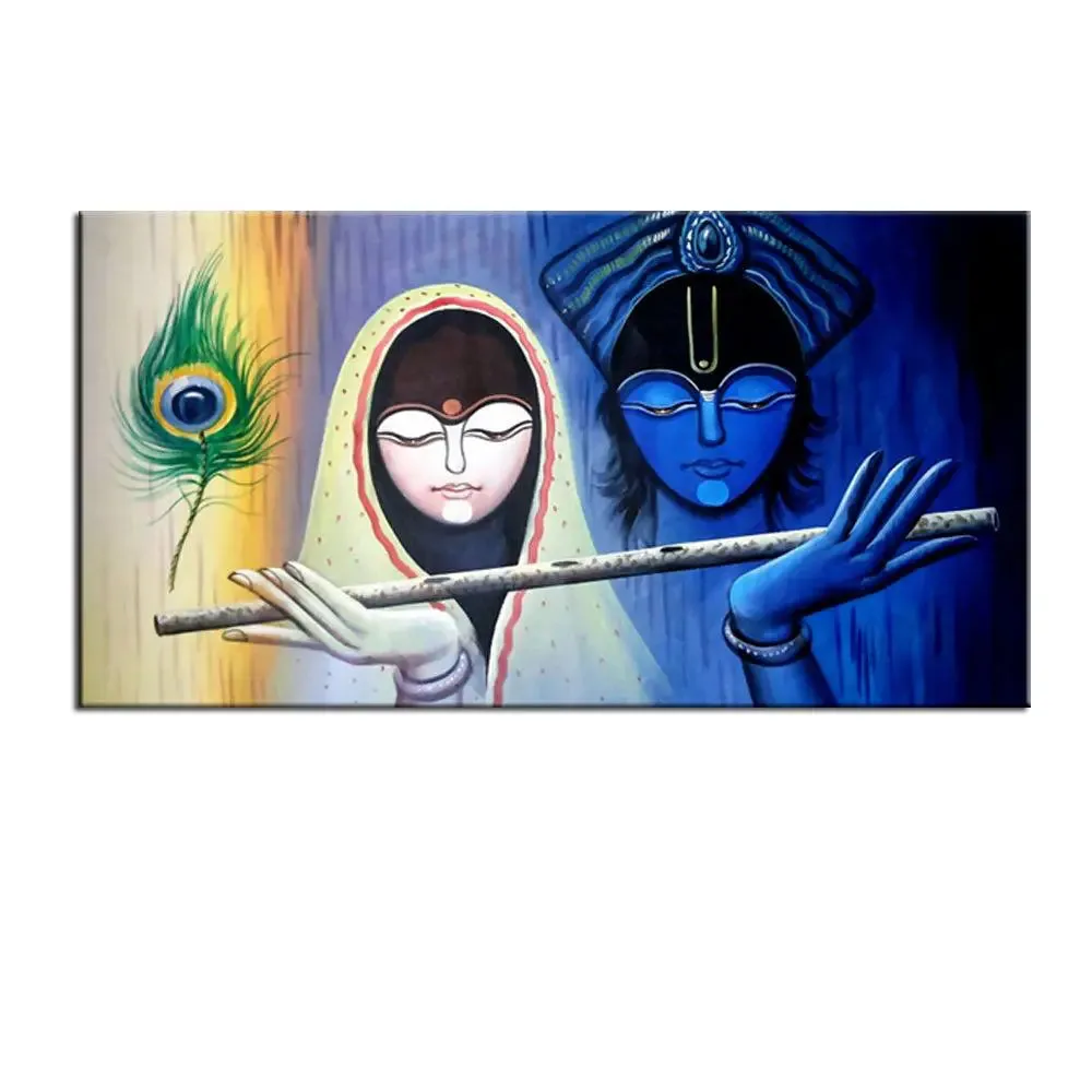 Radha Krishna With Flute Canvas Wall Painting With Frame