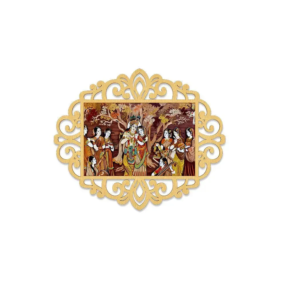 Radha Krishna With Gopis Canvas Print in Decorative Frame