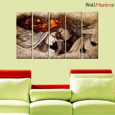 Radha Krishna Wooden Framed 5 Pieces Canvas Painting