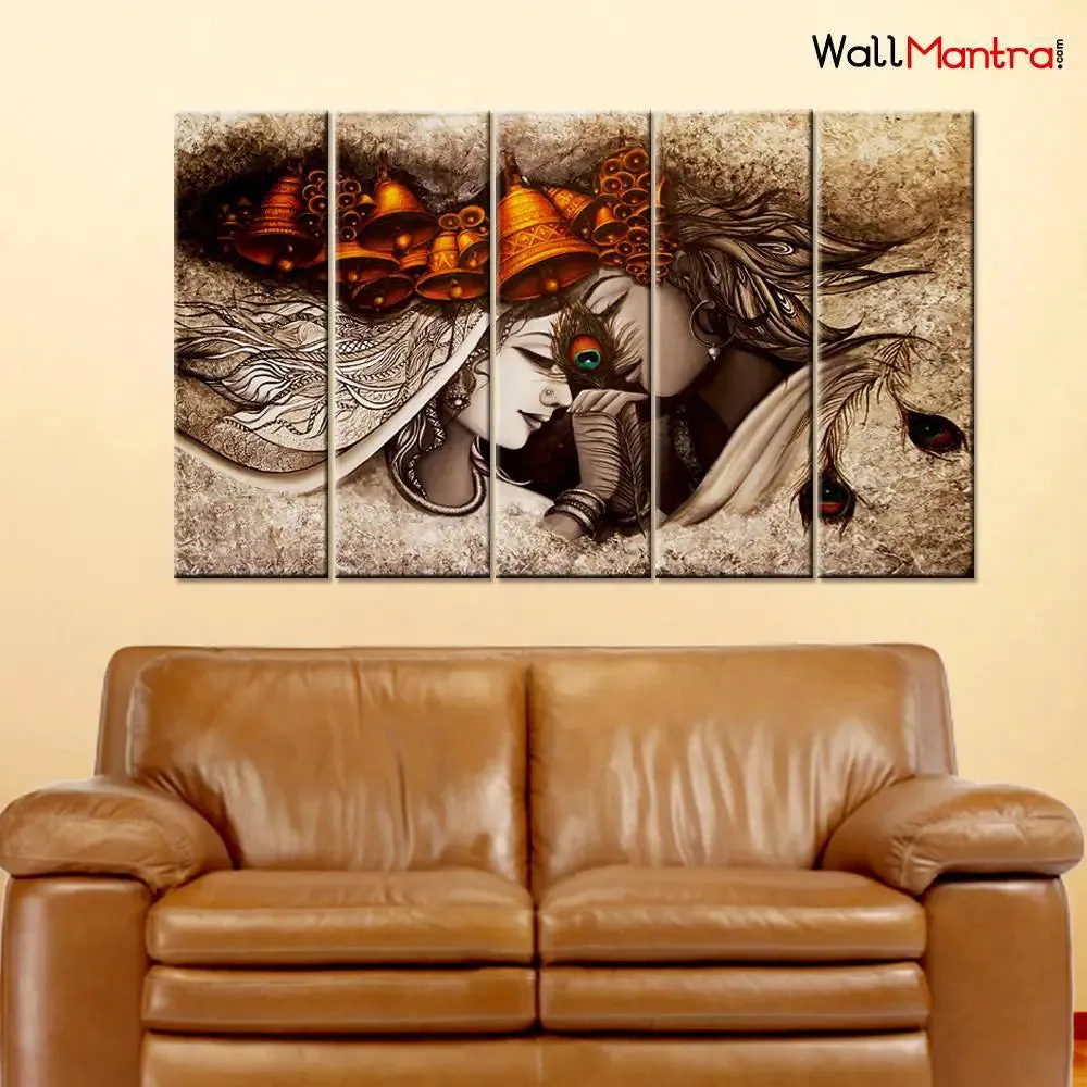 Radha Krishna Wooden Framed 5 Pieces Canvas Painting