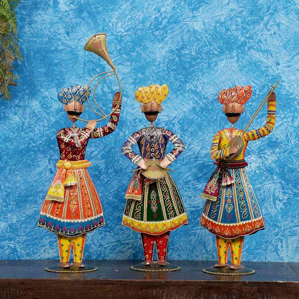 Rajasthani Art Music Band Human Figurines / Showpiece Set Of 3