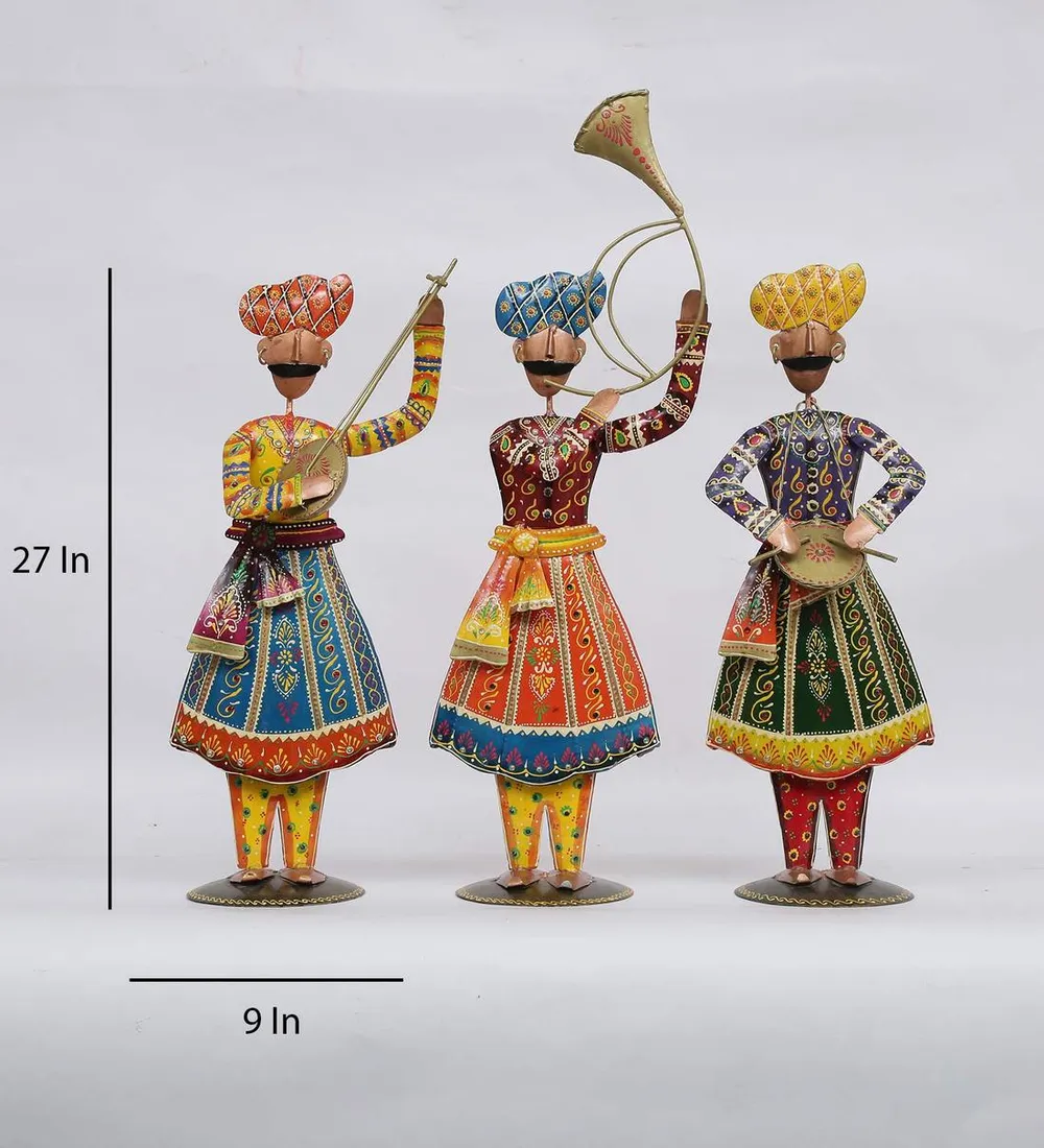 Rajasthani Art Music Band Human Figurines / Showpiece Set Of 3