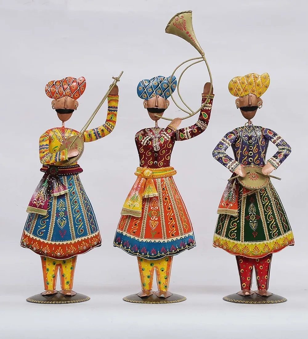 Rajasthani Art Music Band Human Figurines / Showpiece Set Of 3