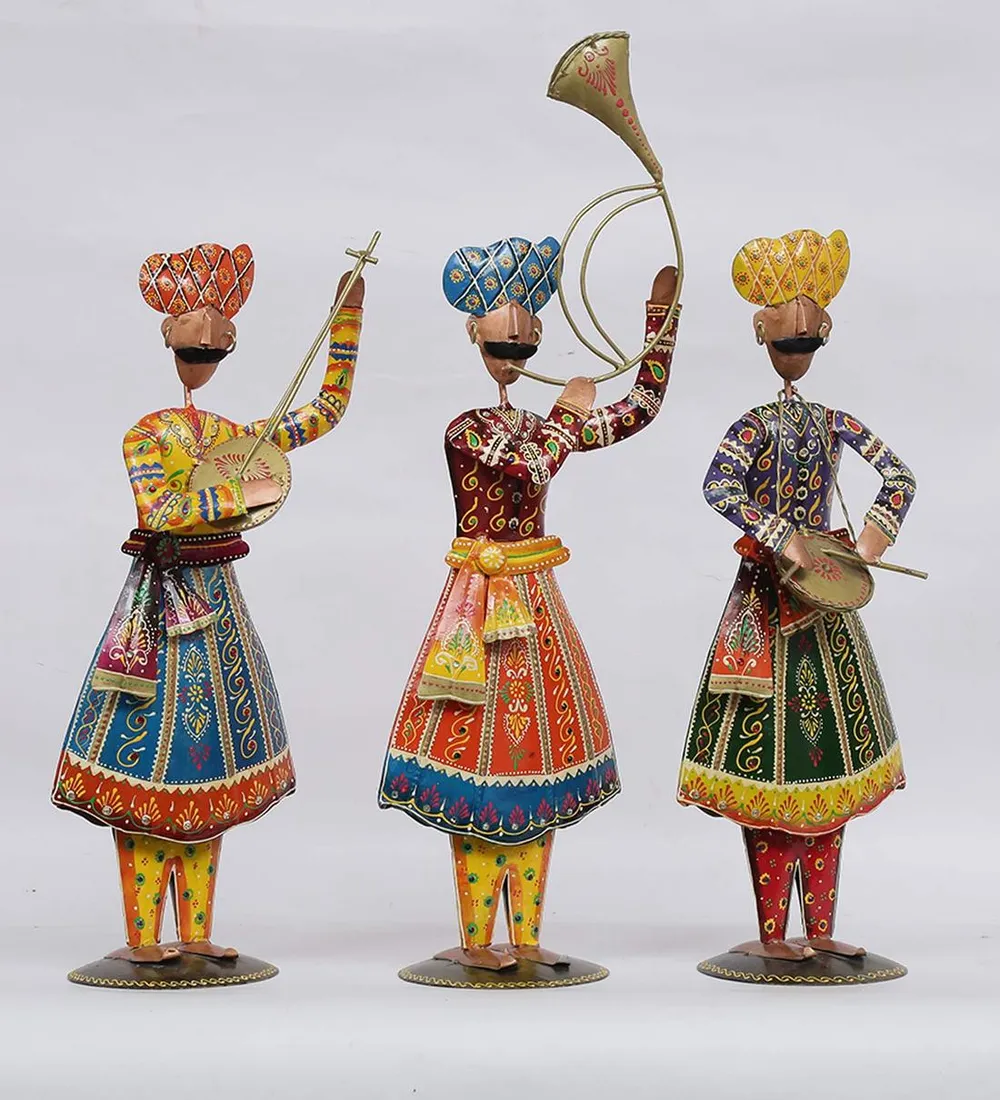 Rajasthani Art Music Band Human Figurines / Showpiece Set Of 3