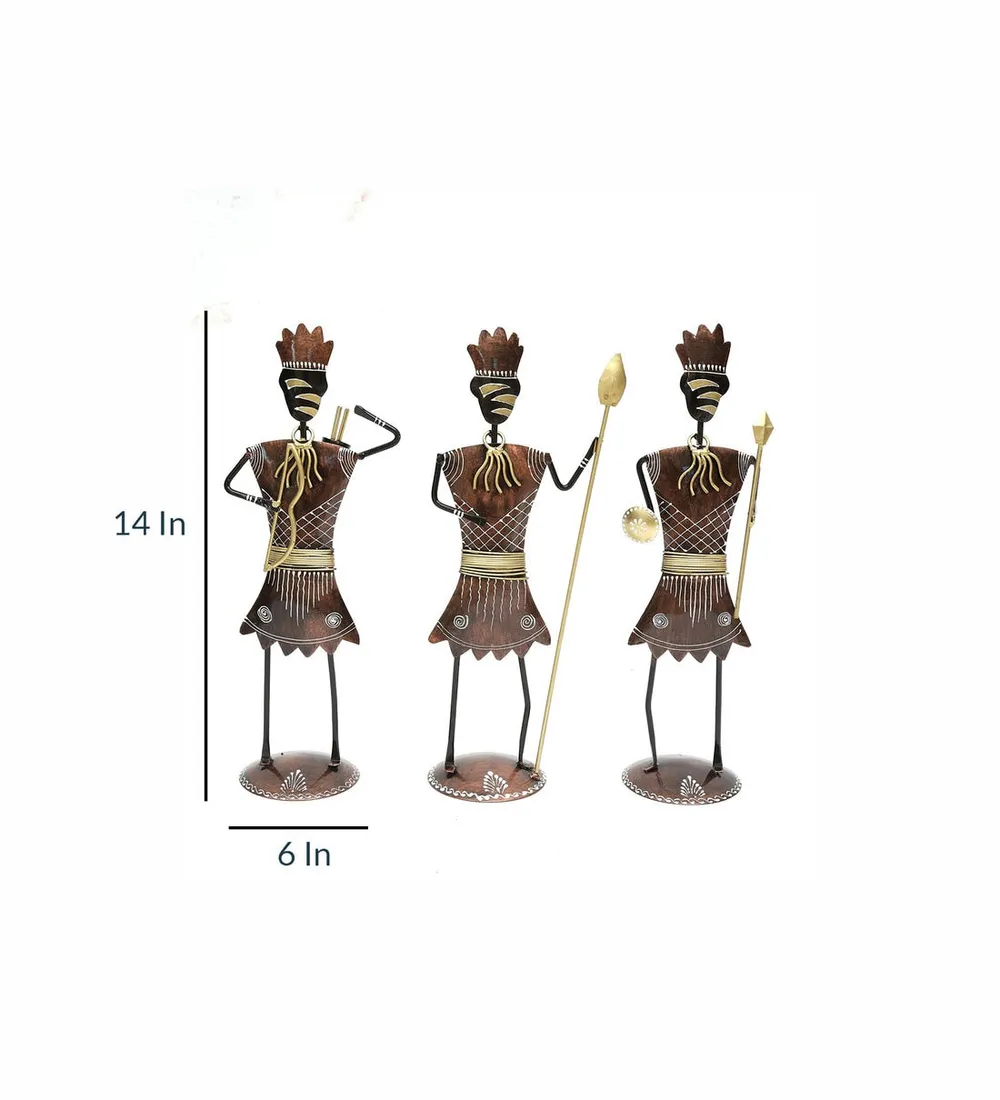 Rajasthani Art Soldier Human Figurine / Showpiece Set Of 3