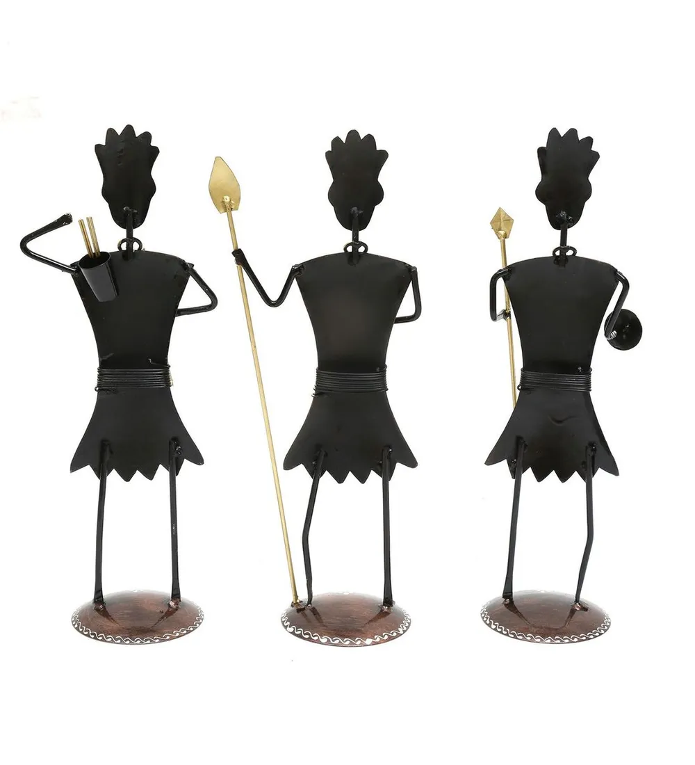Rajasthani Art Soldier Human Figurine / Showpiece Set Of 3