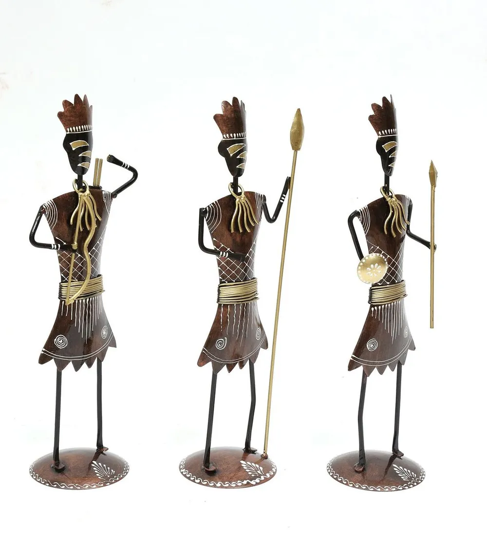 Rajasthani Art Soldier Human Figurine / Showpiece Set Of 3