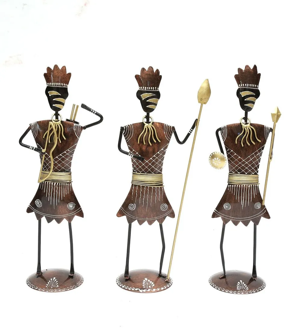 Rajasthani Art Soldier Human Figurine / Showpiece Set Of 3
