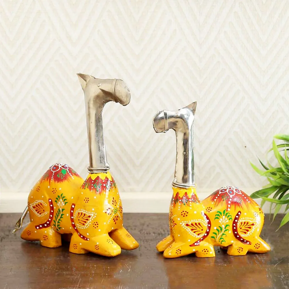 Rajasthani Art Wooden Camel Table Accent / Showpiece Set Of 2