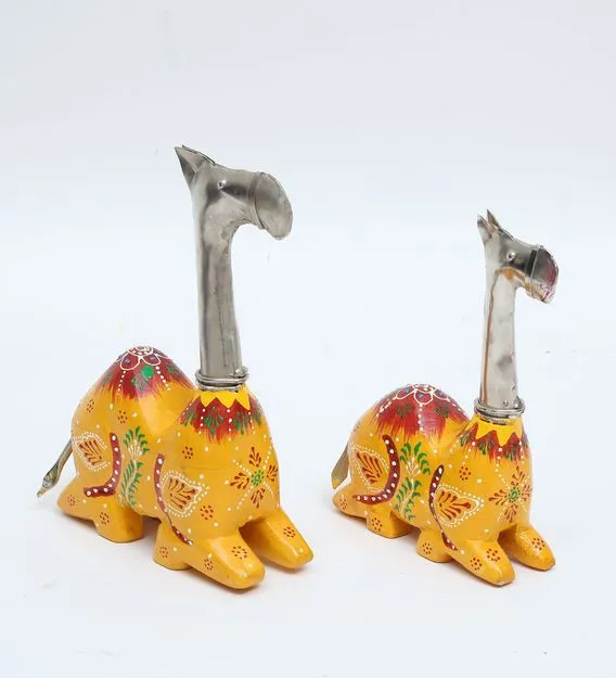 Rajasthani Art Wooden Camel Table Accent / Showpiece Set Of 2