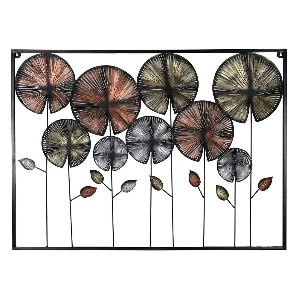 Rectangular Etched Vintage Round Leaves Metal Wall Art