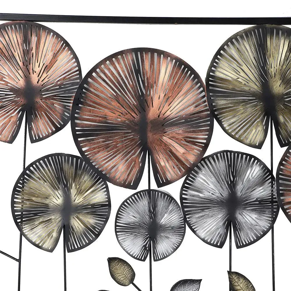 Rectangular Etched Vintage Round Leaves Metal Wall Art