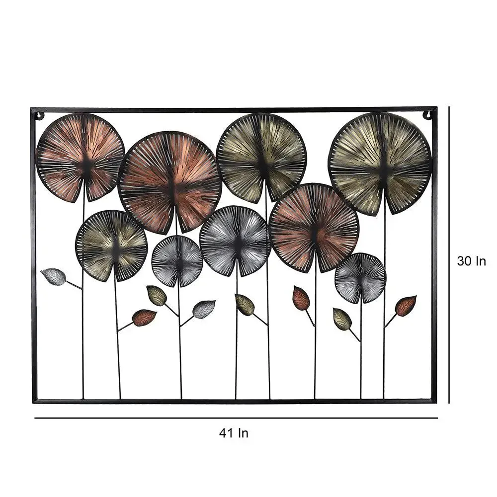 Rectangular Etched Vintage Round Leaves Metal Wall Art