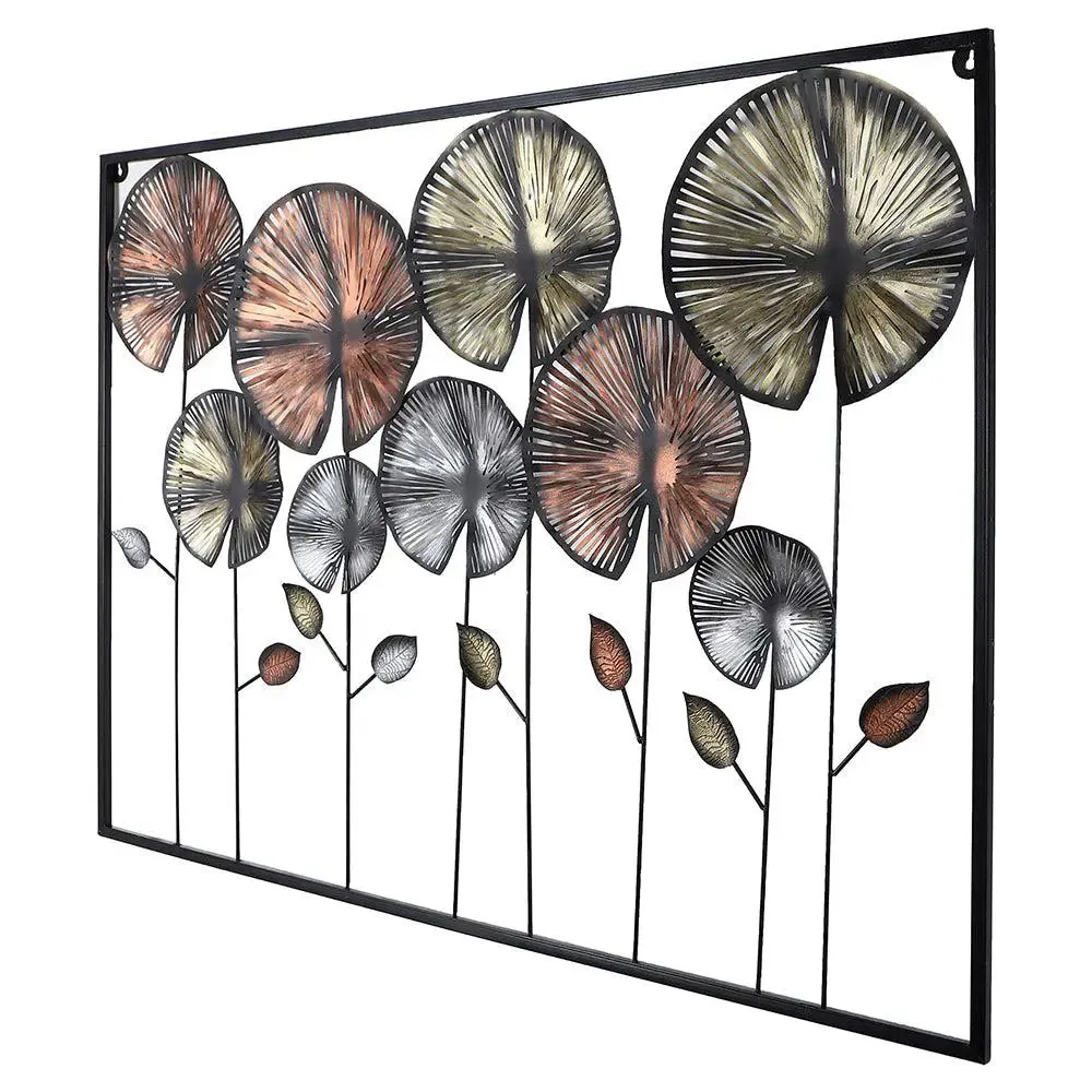 Rectangular Etched Vintage Round Leaves Metal Wall Art