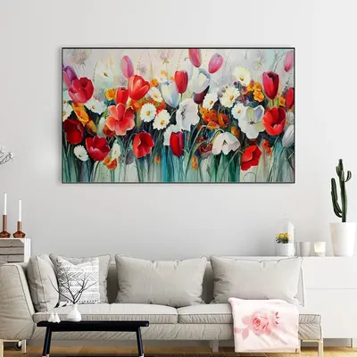 Red and White Tulips Flower Canvas Wall Painting