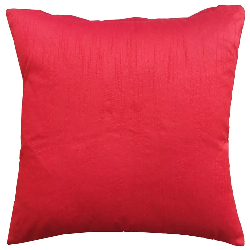 Red Bead Embroidery Poly Dupion Cushion Cover