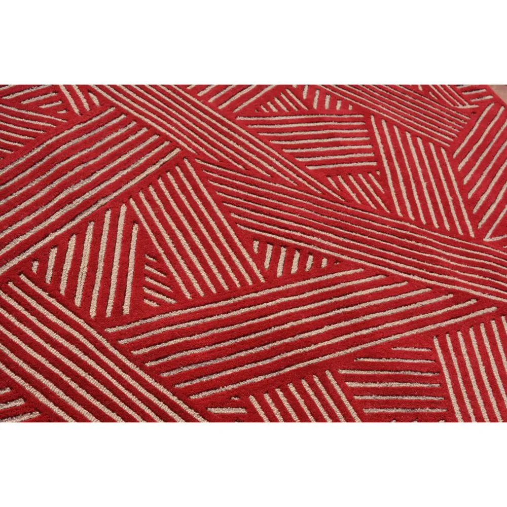 Red & Beige Broad Criss Cross Patterened Tufted Area Carpet 3X5ft