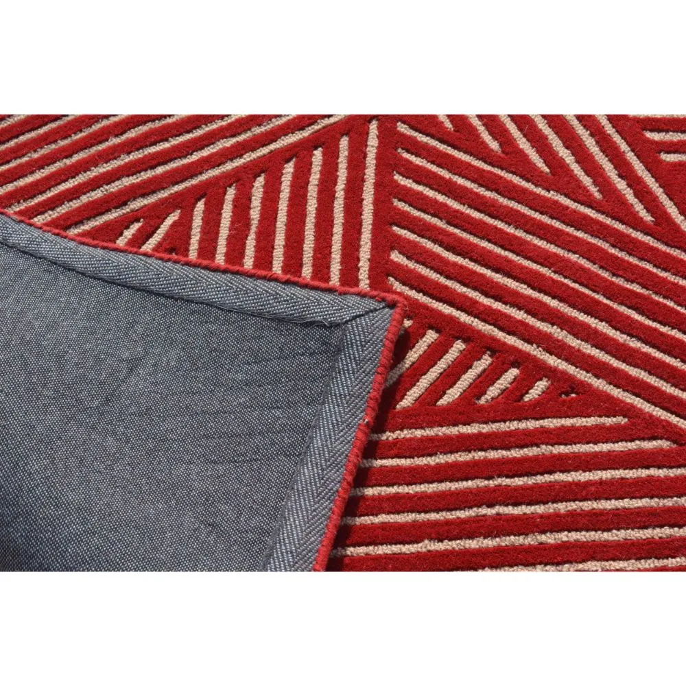 Red & Beige Broad Criss Cross Patterened Tufted Area Carpet 3X5ft