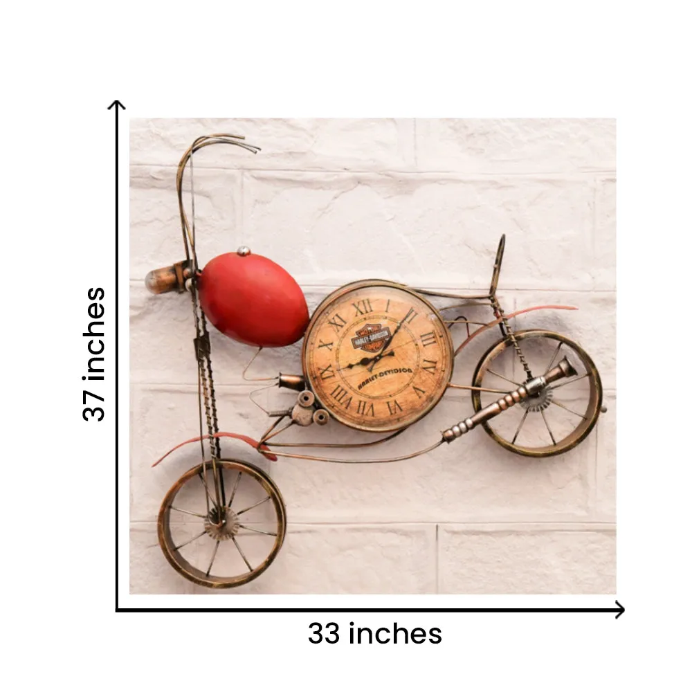Red Bicycle Wall Clock Made of Wrought Iron for Home Decor